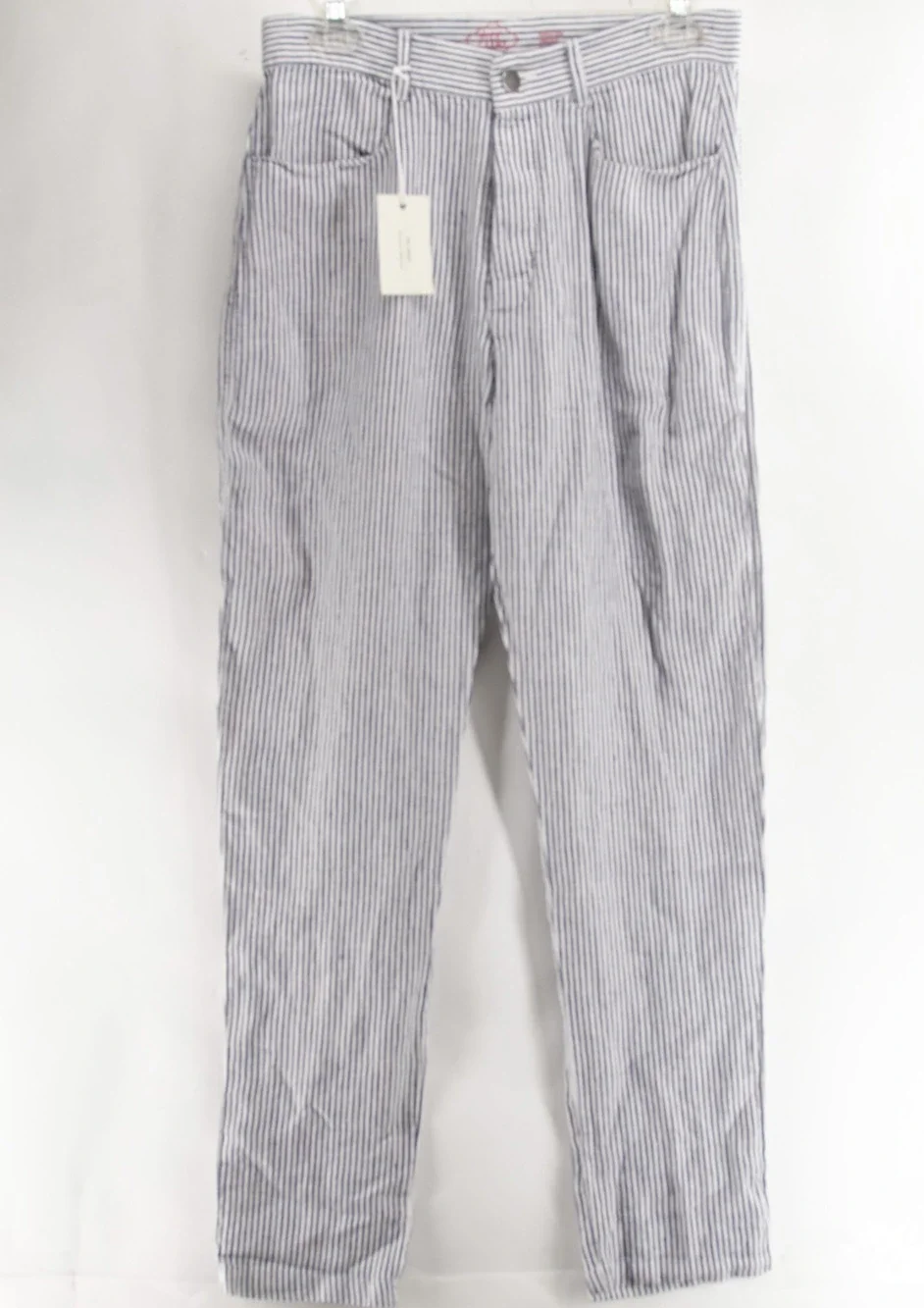 NWT Alex Crane Men's 28x30 White Blue Pinstripe Pants 100% Linen Relaxed Fit
